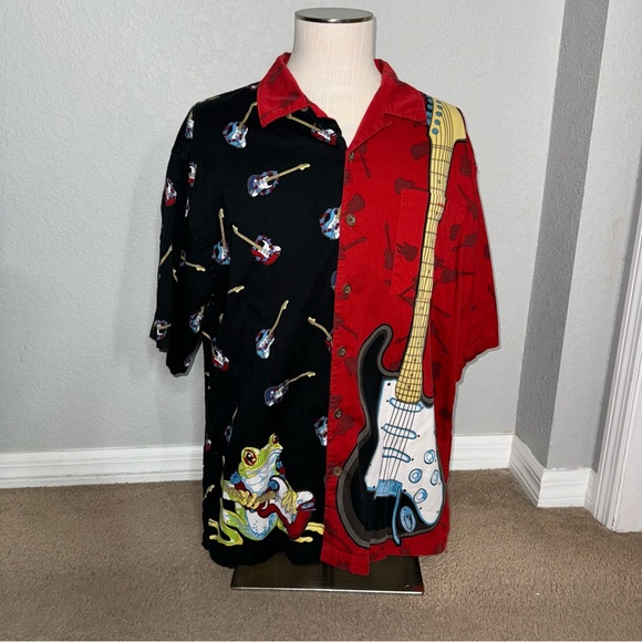 Chillwear Y2K frog guitar all over print graphic Button Front Shirt XL - Picture 1 of 12